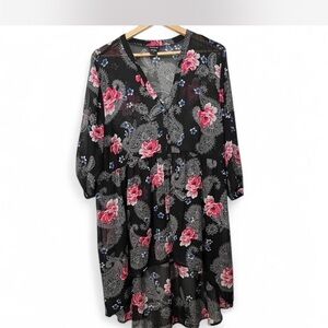 Torrid Size 2 hi-low button up babydoll chiffon floral paisley tunic/cover up